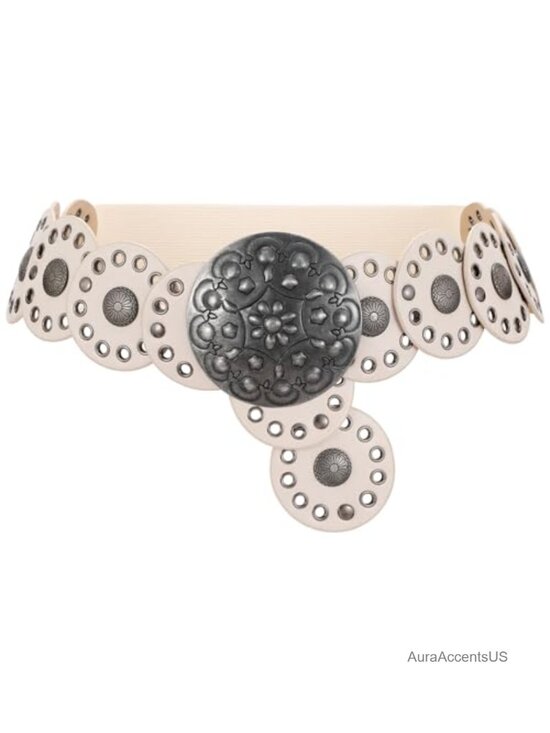 Faux Leather Western Belt with Concho Discs Adjustable Wide Belt for Dresses main image 6
